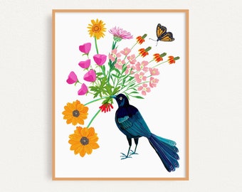 Great tailed Grackle, Texas Bird Art Print, Houston Home Decor,  Bird Wall Art