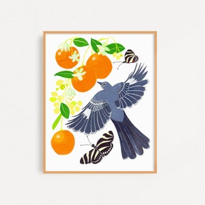 Mockingbird and Orange Blossoms Art Print: Florida State Bird