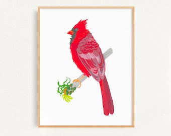 Northern Cardinal Art Print: Handpainted Bird Wall Art