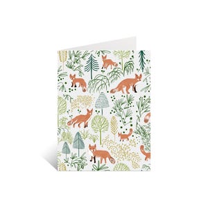 Cartes Pour Les Fêtes Famille Fox dans la forêt | de Noël dessinées à la main avec le renard des neiges | Ensemble de cartes de voeux animaux des bois | Papeterie au format A2