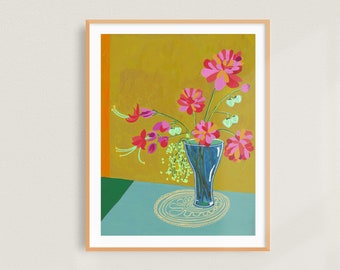 Pink flowers in a Vase, Floral Art Print