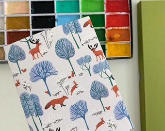 Foxes, Hares, Reindeers Christmas Card Set: Woodland Animals Snowy Holiday Card