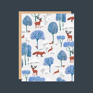 Winter Waldtiere Weihnachtskarten | Handgemalte Weihnachtskarten mit Füchsen, Hasen und Rentieren | Verschneiter Wald Grußkarten Set | Größe A2