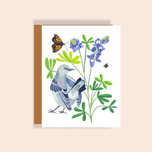 Mockingbird & Flowers Note Card Set: Blank Cotton Stationery