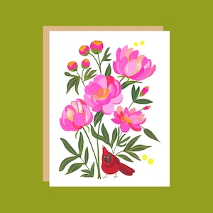 Cartes de correspondance vierges Cardinal et Pivoine | pour oiseaux | de correspondance pivoine | Jeu de cartes botaniques