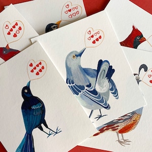 Cartes Oiseaux de la Saint-Valentin | Ensemble de cartes de Saint-Valentin pour amoureux des oiseaux | Carte d'anniversaire pour femme | Tweets d'amour d'oiseau
