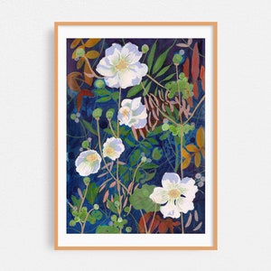 Floral Art Print, Nocturnal Garden 10"x 14", Botanical Art Print