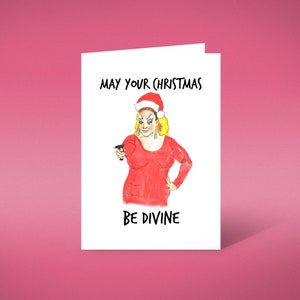 Carte de Noël divine flamants roses John Waters Babs Johnson des années 70 Drag Queen Gay Queer LGBT culte rétro film classique cadeau salutation art drôle