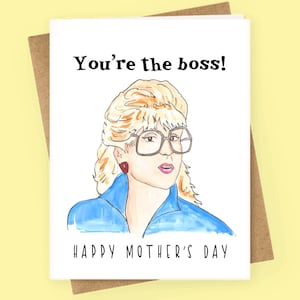 wie is The Boss Mothers Day Card Retro 80s Tv Sitcom Angela Bower Judith Light Illustratie Grappige Wenskaart Humor Gift Moeder Tony Danza