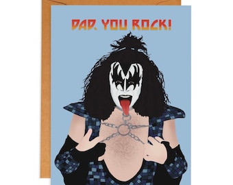 Funny Fathers Day Card | For Dad | Gene Simmons KISS | Pop Culture | 70s | 80s | Rock Music