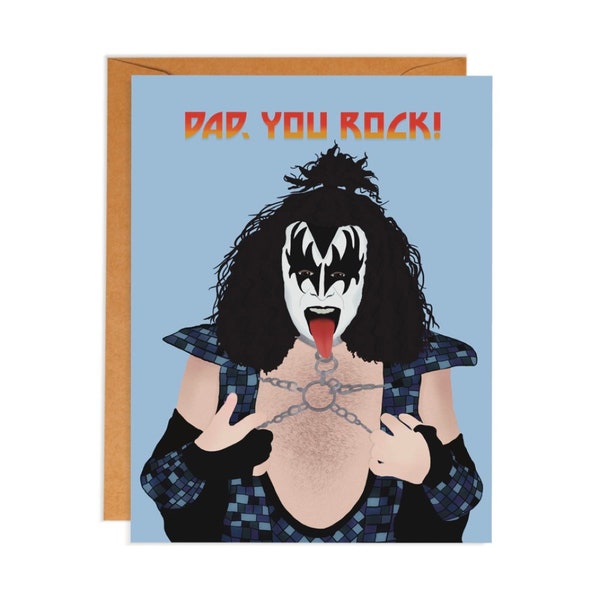 Tarjeta divertida del Día del Padre / Para papá / Gene Simmons KISS / Cultura pop / Años 70 / 80 / Música Rock