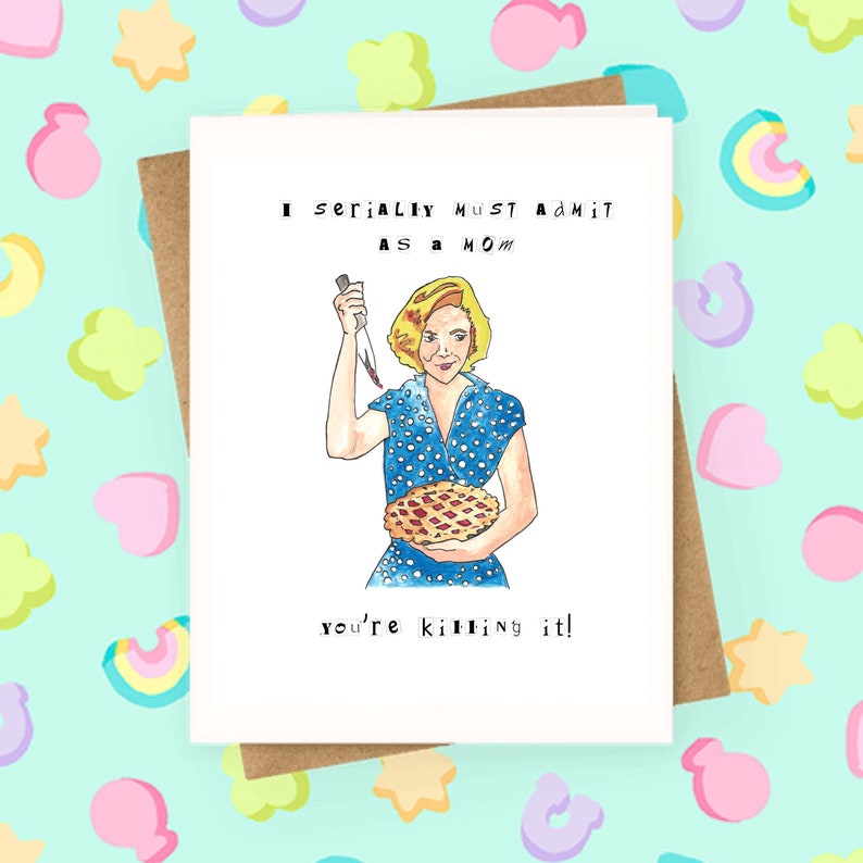 Serial Mom Mothers Day Card John Waters Wenskaart Grappige Humor Kitsch Cult Classic Kathleen Turner illustratie jaren 90 Mother Mom Horror afbeelding 3