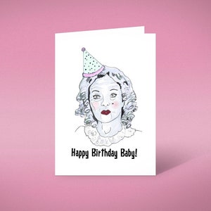 Carte d'anniversaire Baby Jane, Bette Davis, quoi qu'il arrive à l'illustration, art classique hollywoodien des années 60 rétro des années 60, vintage drôle