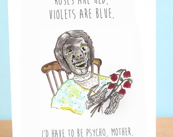 Psycho Mothers Day Card Norman Bates Motel Alfred Hitchcock Greeting Card Retro Horror Gift Funny Illustration Psycho Norma Art Mom Mother