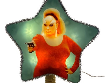 Divine Christmas Tree Topper John Waters Pink Flamingos Babs Johnson Light Star Photo Decoration Custom Ornament Retro Lights Unique Gift