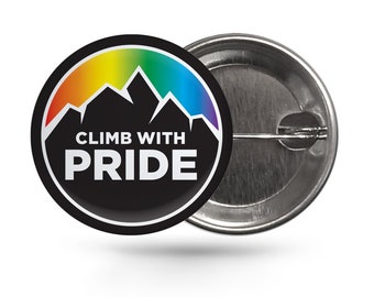 Climb with pride, Rock climbing button, LGBTQ pride, rock climbing gift, chalk bag button, outdoor gift, bouldering, climbing gift