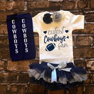 Dallas Football Clothing, Cowboys baby girl outfit, Cowboys baby, Baby Girl Football Outfit, Navy and Silver Baby Girl Cutest Football Fan