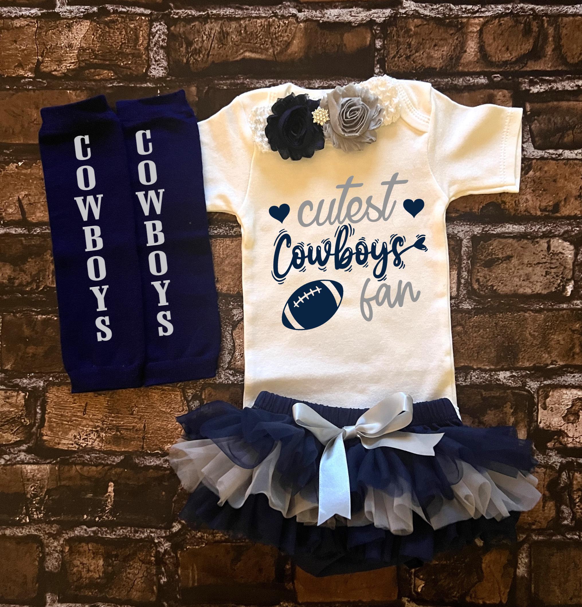 Dallas Football Clothing, Cowboys baby girl outfit, Cowboys baby, Baby Girl Football Outfit, Navy and Silver Baby Girl Cutest Football Fan
