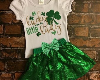 Shamrock Skirt Outfit, St Patrick’s Day Outfit, Baby Girl's St Patrick’s Day, Holiday Tutu Outfit, Bodysuit, Sequin Skirt