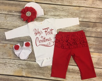 Baby's First Christmas Outfit, Infant Holiday set, Holiday photo shoot