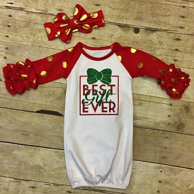 Baby girl Christmas Outfit, Newborn Christmas Outfit, Baby's First Christmas Gown, Best Gift Ever, Christmas Gown, Ruffle Gown 