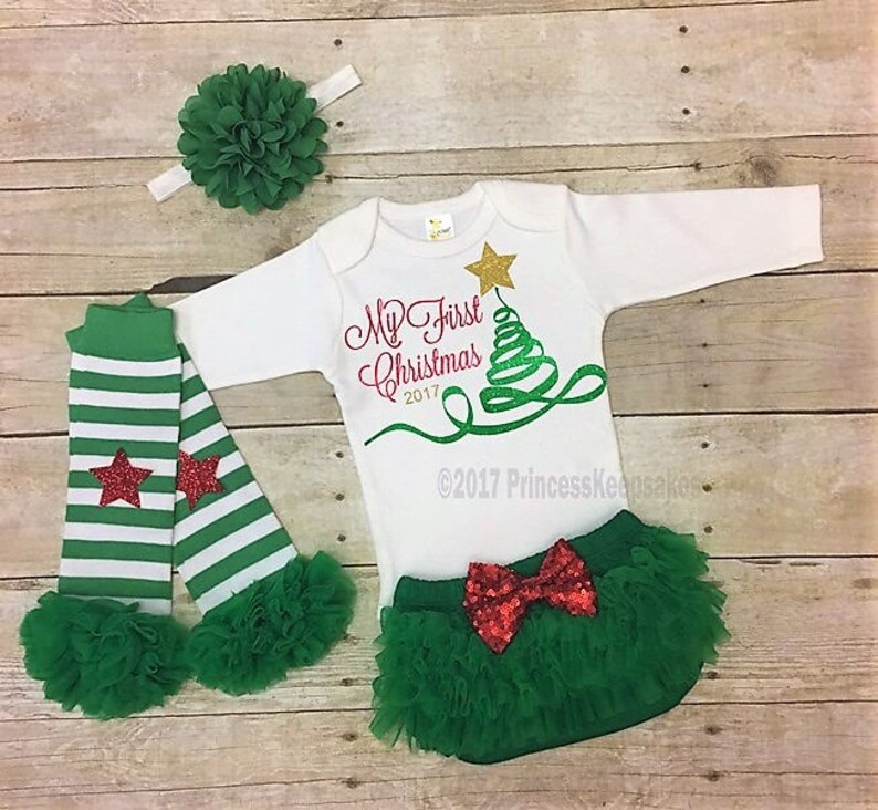 Christmas Tutu Outfit Christmas Outfit Baby Girl 1st Christmas Outfit Girl Baby Girl Christmas Shirt Personalized 1st Christmas image 1