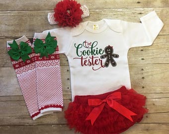 Neugeborenen Weihnachts Outfit, Baby Mädchen Weihnachts Outfit, Cookie Tester, Baby Nikolaus Outfit, Baby Mädchen Outfit, Baby Weihnachts Outfit, Baby Geschenk
