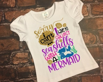 Camisa de sirena, cumpleaños de sirena, fiesta de sirena, sirena, estoy recogiendo conchas marinas con una sirena