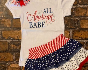 All American Babe, 4th of July Outfit, 4th of July Shirt, Fourth of July girls, 2T, 3T, 4T, Independence Day Outfit, Fourth of July
