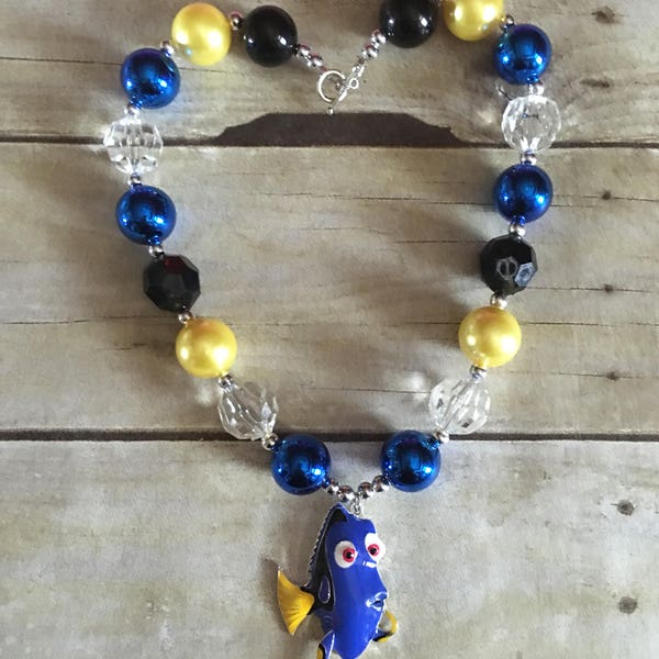 Dory Birthday necklace, Finding Nemo Party,  Finding Dory Necklace, Dory Necklace, Bubblegum Necklace, Chunky Necklace