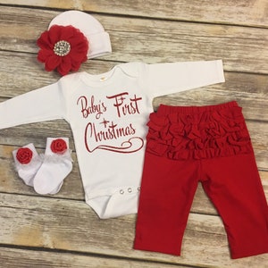 Baby Girls Christmas, Babys First Christmas Outfit, First Holiday Outfit, Free Personalization, Newborn holiday Outfit, baby shower gift