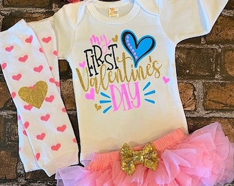Baby Mädchen Outfit zum Valentinstag: Personalisierter Body, Tütü, Stirnband