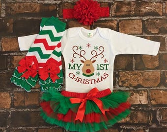 baby's first Christmas outfit, 1st christmas outfit, first christmas outfit girl,  personalized my first christmas outfit