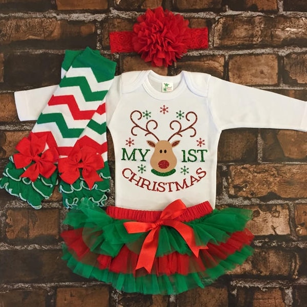 baby's first Christmas outfit, 1st christmas outfit, first christmas outfit girl,  personalized my first christmas outfit