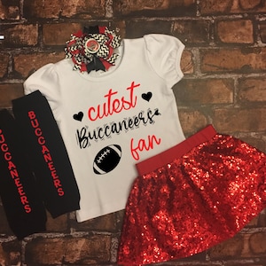Adorable Buccaneers Fan Gear, Toddler Sequin Skirt and Shirt Set, Buccaneers girl outfit, Buccaneer Toddler, buccaneers Shirt