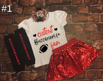 Adorable Buccaneers Fan Gear, Toddler Sequin Skirt and Shirt Set, Buccaneers girl outfit, Buccaneer Toddler, buccaneers Shirt