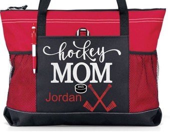 Personalized Hockey Mom Tote Bag: Zippered Polyester Carryall