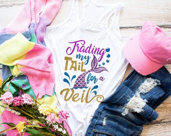 Trading My Tail for a Veil, Mermaid Wedding, beach wedding, bridal shirt, Disney wedding, bridal shower, mermaid party, mermaid tail, bridal