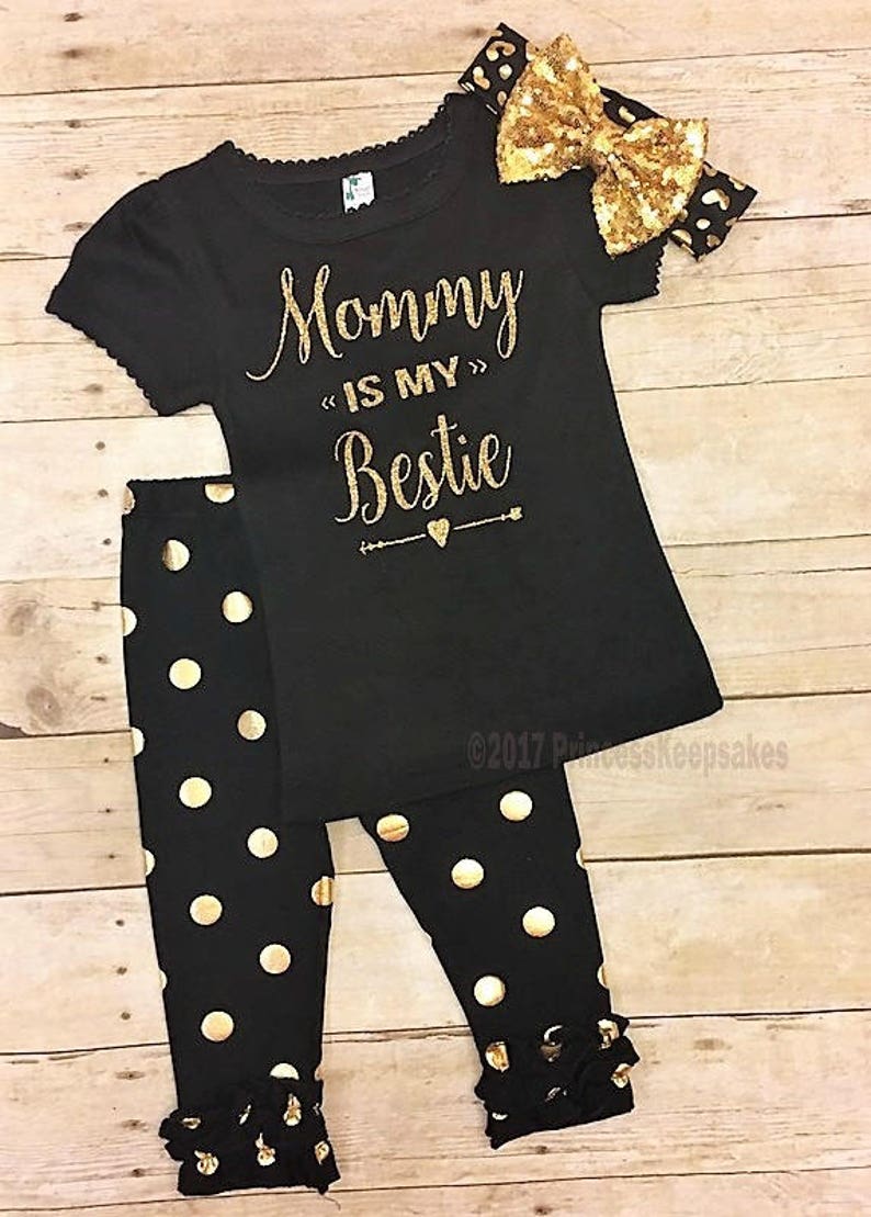 black icing pants black and gold outfit mommy and me shirts Mommy is My Bestie tee
