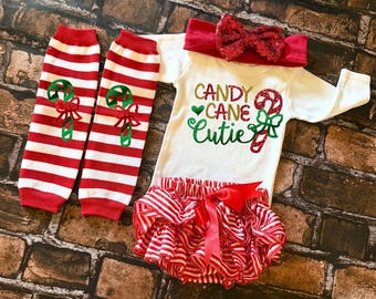 Candy Cane Cutie, Mädchen Weihnachtsoutfit, Mein erster Urlaub, Baby Girl Weihnachten