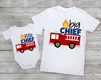 Matching Sibling Firetruck Shirts: Big Brother, Little Brother Outfits