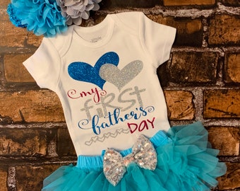 My first father's day outfit, 1st fathers day, Girl Baby Shower, fathers day, Baby Girl Outfit, Infant Girl Gift/Turquoise