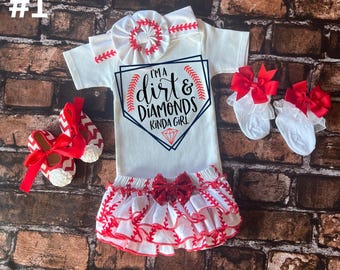 Baseball baby outfit, baby girl Baseball outfit, Baseball baby girl clothing