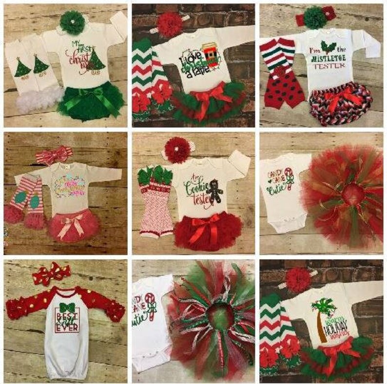 Christmas Tutu Outfit Christmas Outfit Baby Girl 1st Christmas Outfit Girl Baby Girl Christmas Shirt Personalized 1st Christmas image 4