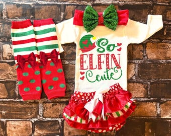 Christmas Baby Outfit Set – Holiday Tutu Set with Leg Warmers & Bow