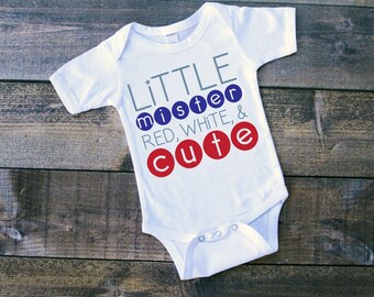 Little Mister Red White and Cute, maglietta patriottica per bambini, maglietta patriottica per bambini, maglietta del 4 luglio, maglietta per bambini piccoli del 4 luglio