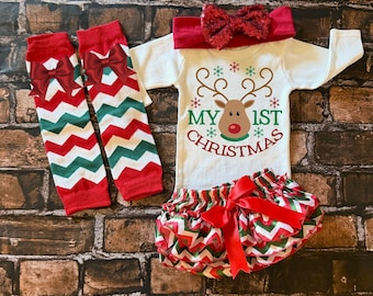 My 1st Christmas Baby Girl Christmas Outfit, Infant Christmas Clothes, Holiday Baby Girl Bodysuit, First Christmas