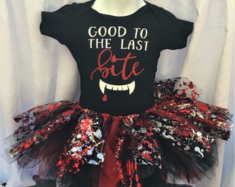 Vampire Tutu Outfit: Girls Halloween Costume, "Good to the Last Bite" Shirt