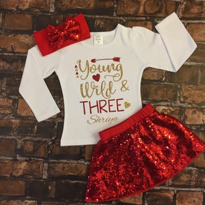 Young Wild and Three, Young Wild and Three Shirt, Third Birthday Shirt, Girls Birthday Outfit, Girl Third Birthday, Third Birthday