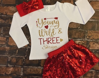 Young Wild and Three, Young Wild and Three Shirt, Third Birthday Shirt, Girls Birthday Outfit, Girl Third Birthday, Third Birthday